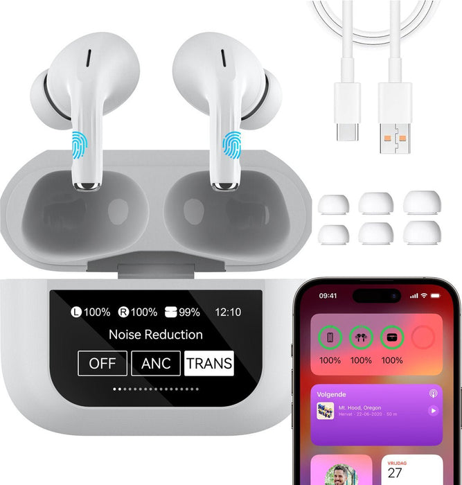 In - Ear Draadloze Oordopjes met Touch Display - Geschikt voor iPhone Oortjes - Nieuwe Bluetooth 5.4 - Noise Cancelling - Oortjes Draadloos - Originele Wireless EarBuds - Phreeze TWS9 Pro - Oordopjes - Phreeze