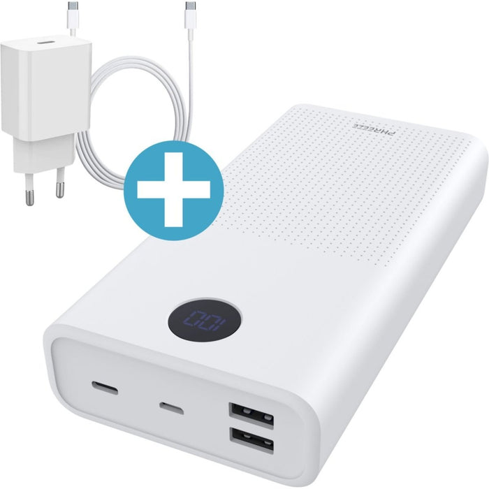 30000 mAh Powerbank + Snellader met USB-C Oplader Kabel - 10x Opladen - Quick en Fast Charge - USB C en USB A - Powerbanks - Phreeze