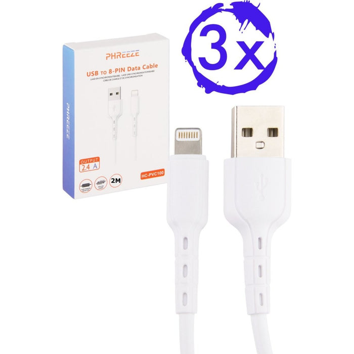 3x iPhone Oplader Kabel - iPhone oplader - iPhone kabel 2 Meter - iPhone oplaadkabel - iPhone snoertje - iPhone snoertje 2 Meter - iPhone Kabel Apple 6/7/8/X/Xr/Xs/11/12/13 - Kabels - Phreeze