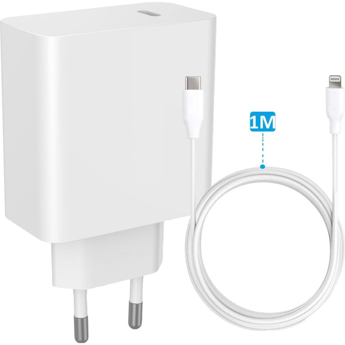 45W USB-C Adapter + USB-C naar Lightning Oplader Kabel voor Apple iPhone, iPad en MacBook - Universele USB-C Oplader Adapter Stekker Blokje - Opladers - Phreeze