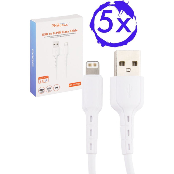 5x iPhone Oplader Kabel - iPhone oplader - iPhone kabel - iPhone oplaadkabel - iPhone snoertje - iPhone snoertje 1 Meter - iPhone Kabel Apple 6/7/8/X/Xr/Xs/11/12/13 - Kabels - Phreeze