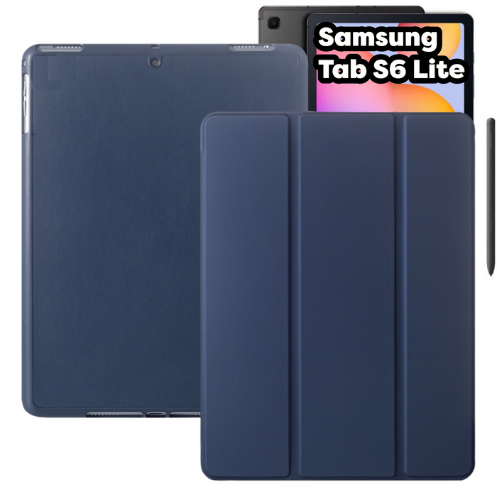 Samsung Tab S6 Lite Hoes - Donker Blauw Smart Folio Cover met Samsung S Pen Vakje - Tab S6 Lite Hoesje Case Cover