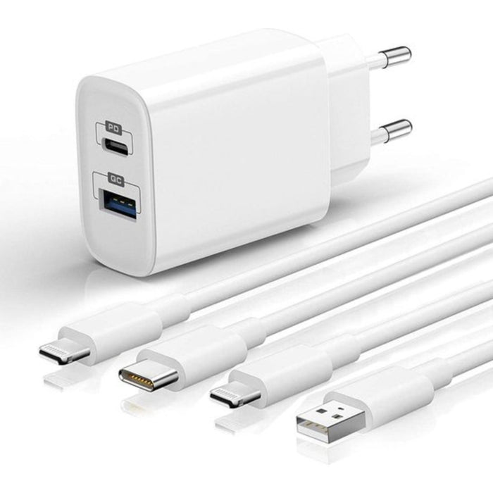 Duo Snellader iPhone + 2x Oplaadkabel 1 en 2 Meter - USB C en USB A - Voor iPhone, iPad, Airpods en Apple Watch - Opladers - Phreeze