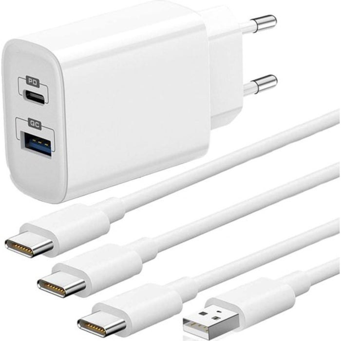 Duo Snellader Samsung + 2x Oplaadkabel 2 Meter - USB C en USB A - Voor Samsung Galaxy S-, Fold-, A-, Watch en Tab Series - Opladers - Phreeze