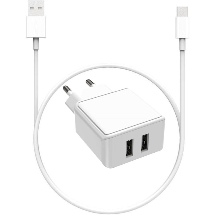 Duo USB Snellader + USB C Kabel - 2 Meter - 12W Fast Charger - Geschikt voor Samsung Galaxy A-series, S-series, Note-series, Galaxy Tab Series - Opladers - Phreeze