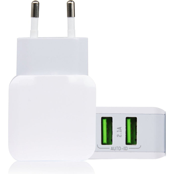 Gecertificeerde Dubbele USB Stekker met 2 USB Poorten - 2.1A Snellader - Thuislader Dual USB Poort Quick Charge - Voor iPad, iPhone, Galaxy Tab, GSM, Smartphone - Stekker - USB Adapter - Duo USB Oplader - Opladers - Phreeze