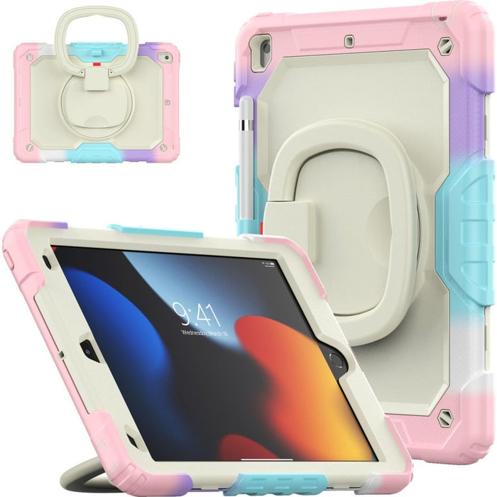 iPad 10.2 (2019/2020/2021) Hoes - Extreme Bescherming - Standaard + Handvat - Apple Pencil vakje - Kinderhoes - Heavy Duty - Geschikt voor Apple iPad 7th/8th/9th Gen (10.2 inch) - Regenboog - Tablet Hoezen - Phreeze