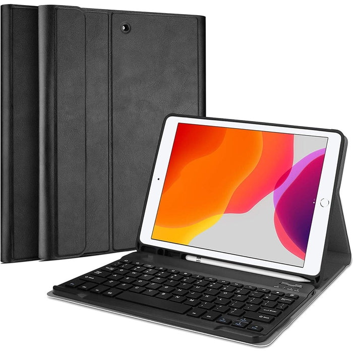 iPad 2019/2020/2021/2022 10.2 Inch Hoes Toetsenbord - Leer - Keyboard Case voor Apple iPad 10.2 7e/8e/9e generatie - iPad Hoesje met Toetsenbord - Zwart - Bluetooth Toetsenbord iPad - iPad Toetsenbord - Tablet Hoezen - Phreeze