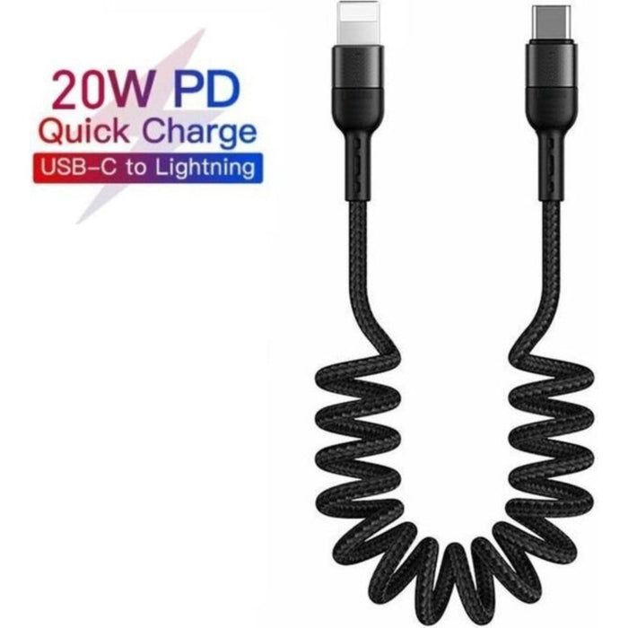 iPhone 12 oplader USB-C Lightning kabel - 1.5M | Uitrekbaar | Krulsnoer - geschikt voor Apple iPhone 6,7,8,X,XS,XR,11,12,Mini,Pro Max - iPhone kabel - iPhone oplaadkabel - iPhone snoertje - iPhone lader - Lightning naar USB-C