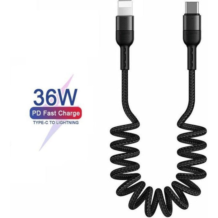 iPhone 12 oplader USB-C Lightning kabel - 1.5M | Uitrekbaar | Krulsnoer - geschikt voor Apple iPhone 6,7,8,X,XS,XR,11,12,Mini,Pro Max - iPhone kabel - iPhone oplaadkabel - iPhone snoertje - iPhone lader - Lightning naar USB-C