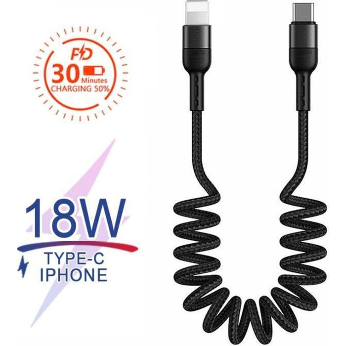 iPhone 12 oplader USB-C Lightning kabel - 1.5M | Uitrekbaar | Krulsnoer - geschikt voor Apple iPhone 6,7,8,X,XS,XR,11,12,Mini,Pro Max - iPhone kabel - iPhone oplaadkabel - iPhone snoertje - iPhone lader - Lightning naar USB-C
