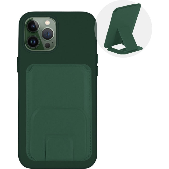 iPhone 12 Pro Hoesje + Kaarthouder - Magnetisch en Standaard - iPhone 12 Pro Hoesje Pasjeshouder met Houder - iPhone 12 Pro Cover Magnetisch - Vegan Leer - Microvezel