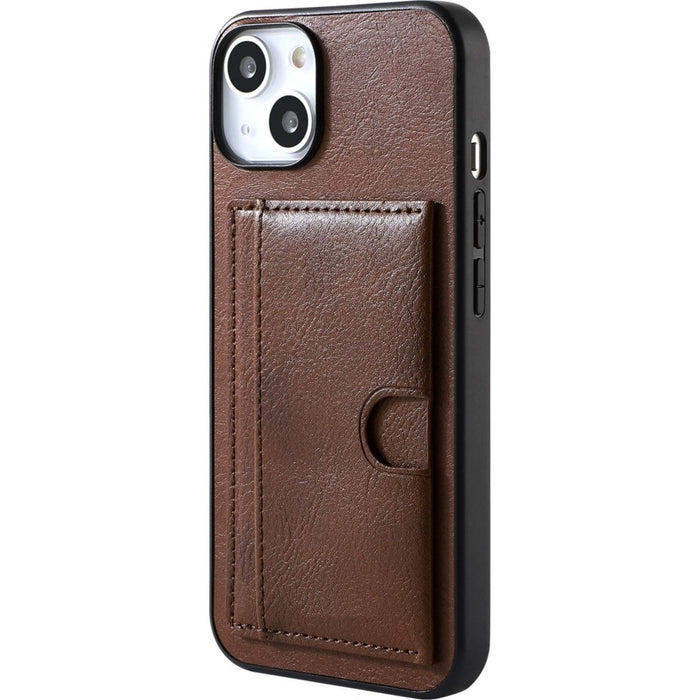 iPhone 14 Hoesje Back Cover met Kaarthouder en Standaard - Leer - Pasjeshouder - iPhone 14 Case Leer - Bruin