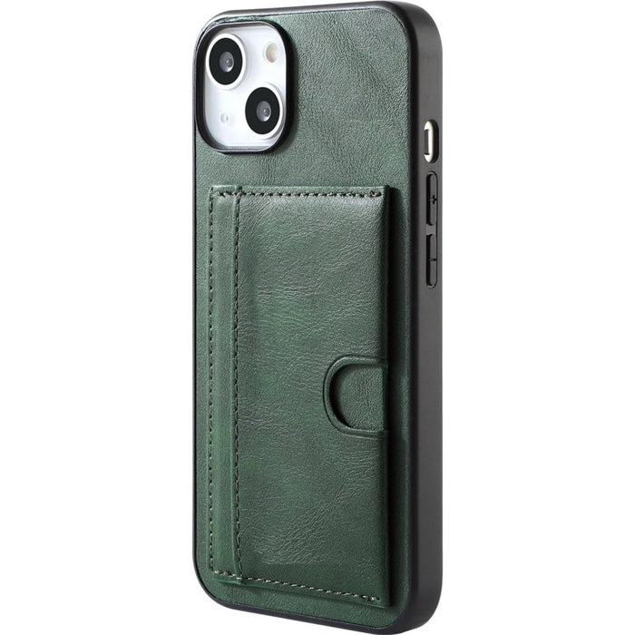 iPhone 14 Hoesje Back Cover met Kaarthouder en Standaard - Leer - Pasjeshouder - iPhone 14 Case Leer - Groen