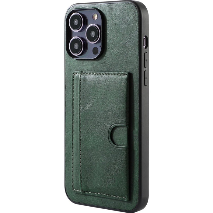 iPhone 14 Pro Max Hoesje Back Cover met Kaarthouder en Standaard - Leer - Pasjeshouder - iPhone 14 Pro Max Case Leer - Groen