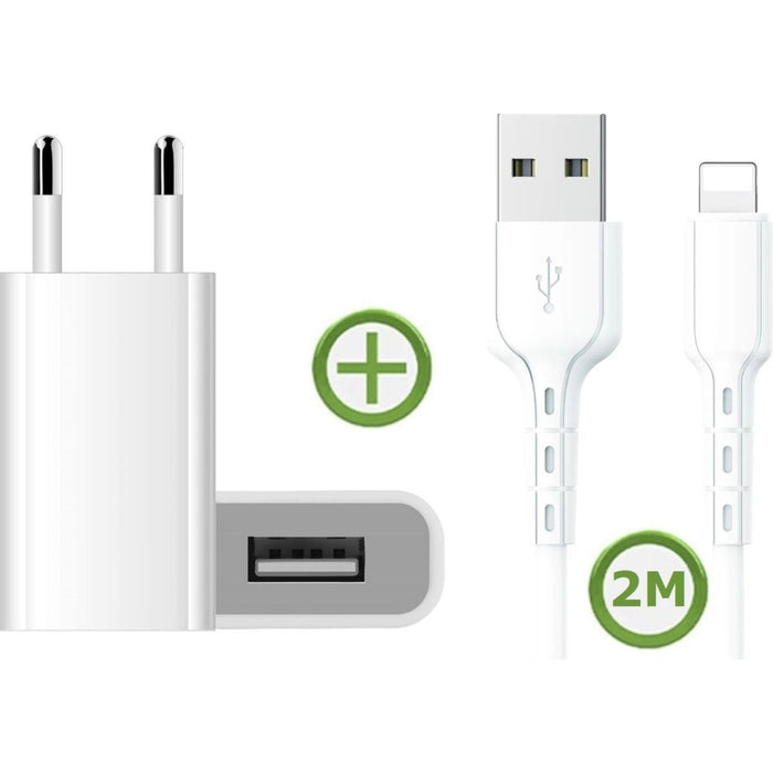iPhone Lader + iPhone Oplader Kabel 2 Meter - iPhone USB Oplader + Lightning kabel van 2 Meter - Apple iPhone 11/11 PRO/ XS/ XR/ X/ iPhone 8/ 8 Plus/ iPhone SE/ etc. - Oplaadkabel wit