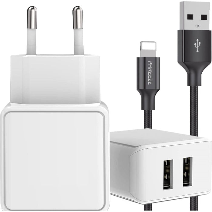 iPhone Oplader 12W + Lightning Kabel - 1 Meter - Nylon - Extra Sterk - Snellader - Geschikt voor Apple iPhone 6,7,8,SE,X,Xr,Xs,11,12,13,14 en iPad Air 1/2, 2017/2018, 10.2