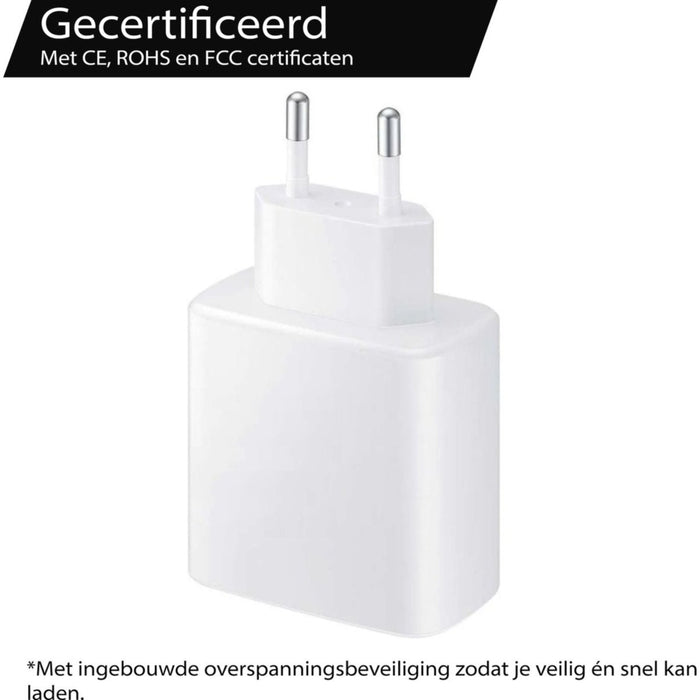 iPhone Power Adapter 45W + USB C naar Lightning Kabel 2 Meter - Extra Sterk - Snellader - Power Delivery 3.0 - USB C Adapter voor Apple iPhone 14 modellen