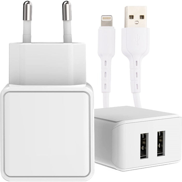 iPhone Snellader + USB naar Lightning Kabel - 1 Meter - 12W Fast Charger - Geschikt voor Apple iPhone SE, 7, 8, X, Xr, Xs, Xs Max, 11, 12, 13, 14