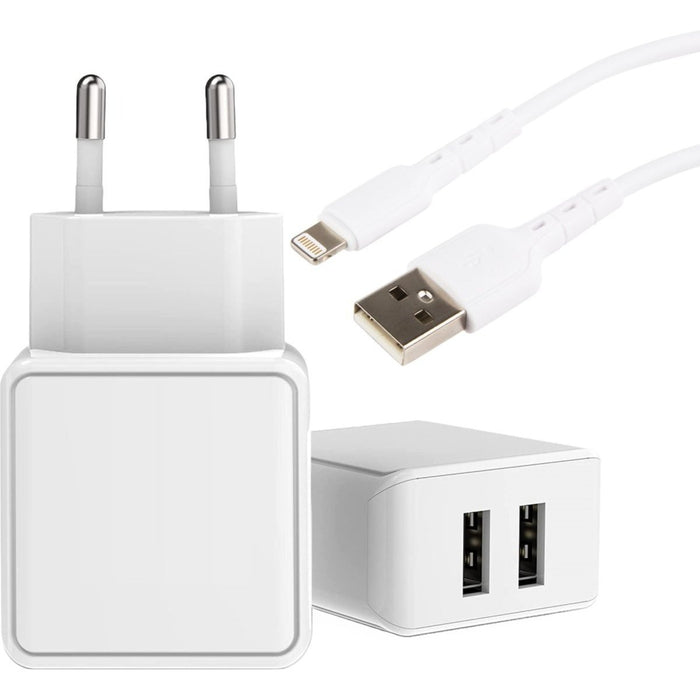 iPhone Snellader + USB naar Lightning Kabel - 2 Meter - 12W Fast Charger - Geschikt voor Apple iPhone SE, 7, 8, X, Xr, Xs, Xs Max, 11, 12, 13, 14