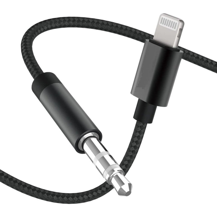 Lightning naar Jack Kabel - 3.5 Audio Hi-Fi - Nylon Gevlochten - Hi-Res Audio - Aux Kabel iPhone - Apple iPhone Lightning naar 3.5mm Kabel - 1.2M - Zwart