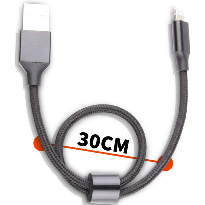 Lightning USB Kabel - iPhone Kabel Kort - Fast Charge - Korte iPhone Kabel - Lightning naar USB - iPhone Oplader Kabel - 30 CM Gevlochten Nylon - Geschikt voor Apple CarPlay, iPhone, iPad, iPod