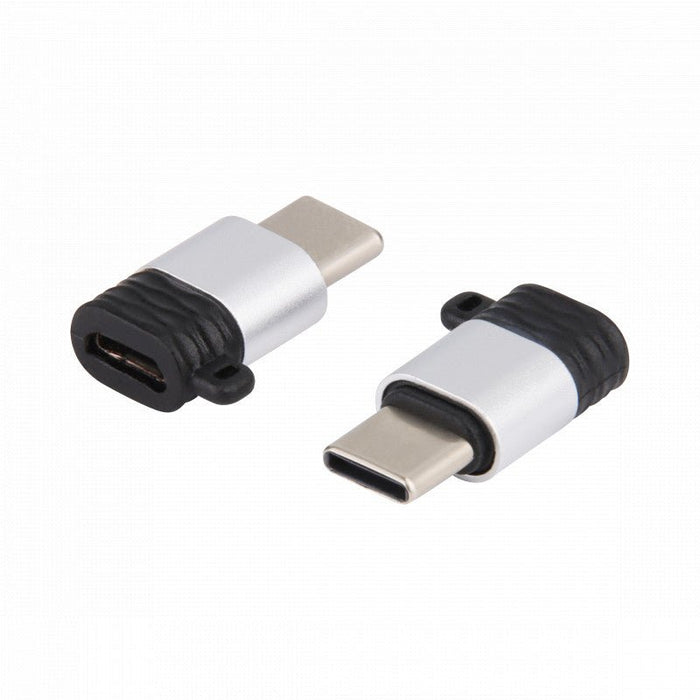 Micro-USB naar USB-C Adapter - Aluminium Design - Micro USB B (Female) naar USB C (Male) Phreeze™ Converter - Ondersteunt 2.4A snelladen en 480 Mbps data overdracht - Met Sleutelhanger - Zilver