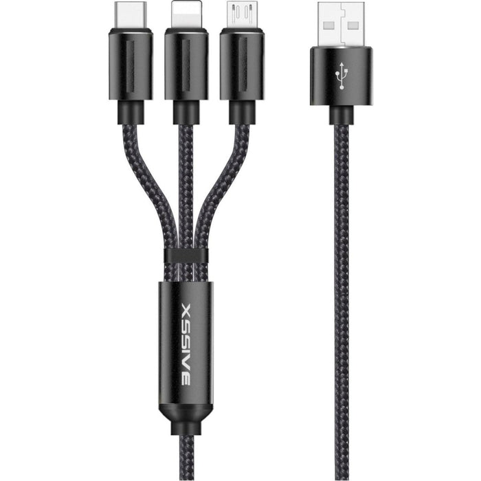 Multikabel USB | 3-in-1 USB C + Micro USB + Apple Lightning naar USB-kabel - Zwart | Geschikt voor Samsung S21 / S21+ / S21 Ultra | Apple iPhone X / iPhone Xs / iPhone 11 / iPhone 12 / iPad / Samsung Galaxy Tab kabel / iPad kabel / iPhone USB kabel