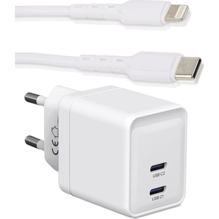 Next-Gen Dubbele USB C Snellader + USB-C Lightning Kabel - 2 Meter - GaN Technologie - Oplader Geschikt voor Apple iPhone, MacBook Air, iPad (Air en Pro), Apple Watch Ultra, AirPods Pro