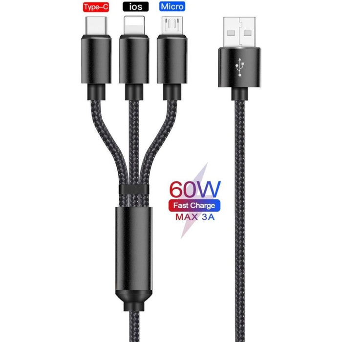 Oplaadkabel iPhone / Samsung - USB-C - Lightning - Micro USB - 3 in 1 - Snellaadkabel - Oplader kabel - Micro- Geschikt voor Samsung / iPhone / Huawei / Sony / LG