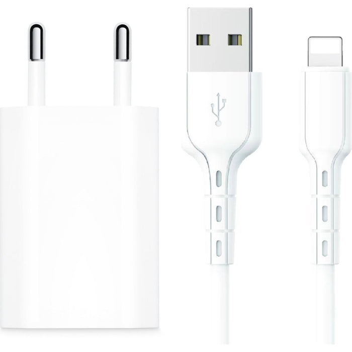 Oplader iPhone - Inclusief USB naar Apple Lightning Kabel - Wit - Geschikt voor Apple iPhone 5/6/7/8/SE/X/XR/XS/11/12 - iPhone Oplader Kabel - iPhone Kabel - iPhone Oplaadstekker met Kabel - iPhone Adapter - USB Stekker - iPhone stekker