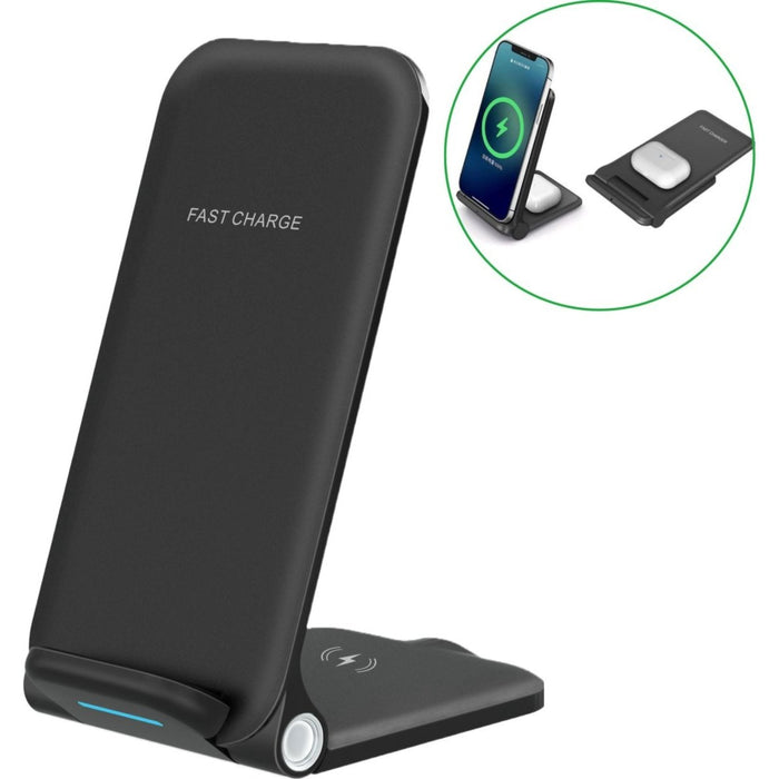 Phreeze 2-in-1 Draadloze Oplader - 15W - Snellader - Wireless Fast Charger - Geschikt voor Apple iPhone, Apple Airpods, Samsung Galaxy S20, S21, S22, Z Fold 4, Z Flip 4