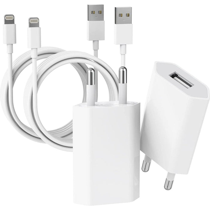 Phreeze 2-PACK iPhone Oplader - Inclusief Apple Lightning Kabel - 2 Meter - Wit - Opladers - Phreeze