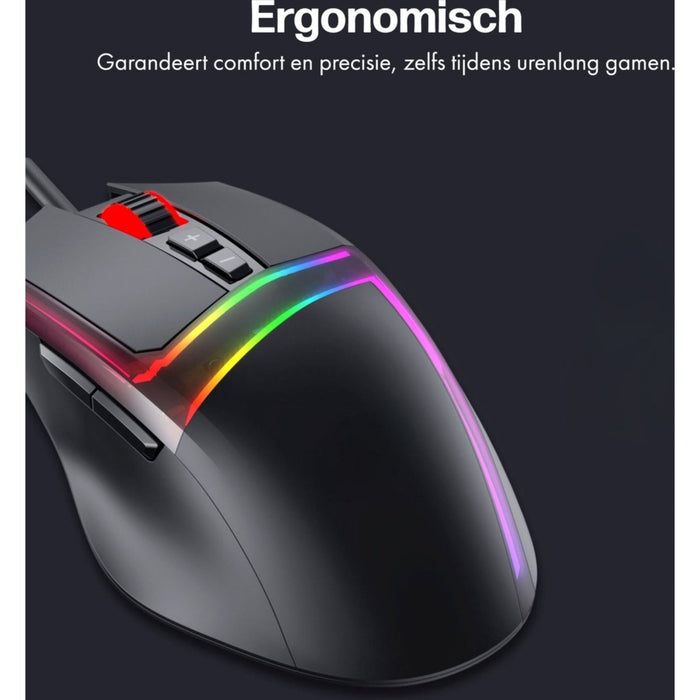 Phreeze Bedrade Gaming Muis - 10000 DPI - RGB Verlichting - Macro Knoppen - 7 Knoppen - MMO/MOBA/FPS - Zwart - Computer - Phreeze