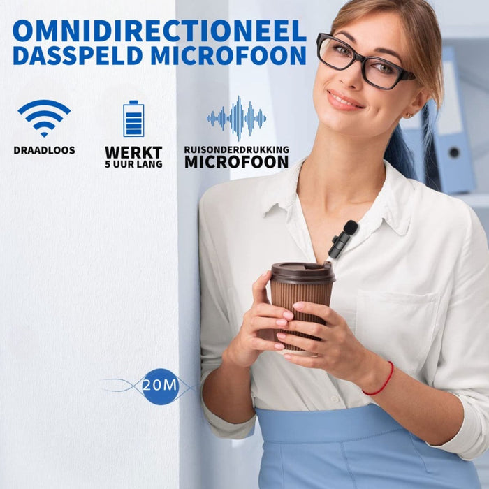 Phreeze Draadloze Microfoon voor Apple - Apple Lightning Connector - Mini Microfoon - Dasspeld - Geschikt voor iPhone 14/13/12/11/X/8/SE en iPad 2017 t/m 2022 - Audio & Video - Phreeze