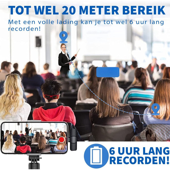 Phreeze Draadloze Microfoon voor Apple - Apple Lightning Connector - Mini Microfoon - Dasspeld - Geschikt voor iPhone 14/13/12/11/X/8/SE en iPad 2017 t/m 2022 - Audio & Video - Phreeze