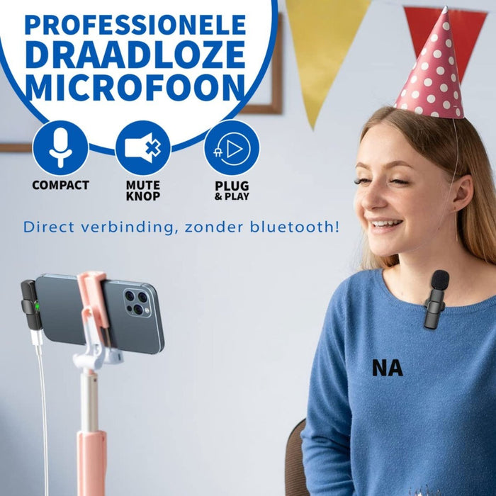 Phreeze Draadloze Microfoon voor Apple - Apple Lightning Connector - Mini Microfoon - Dasspeld - Geschikt voor iPhone 14/13/12/11/X/8/SE en iPad 2017 t/m 2022 - Audio & Video - Phreeze