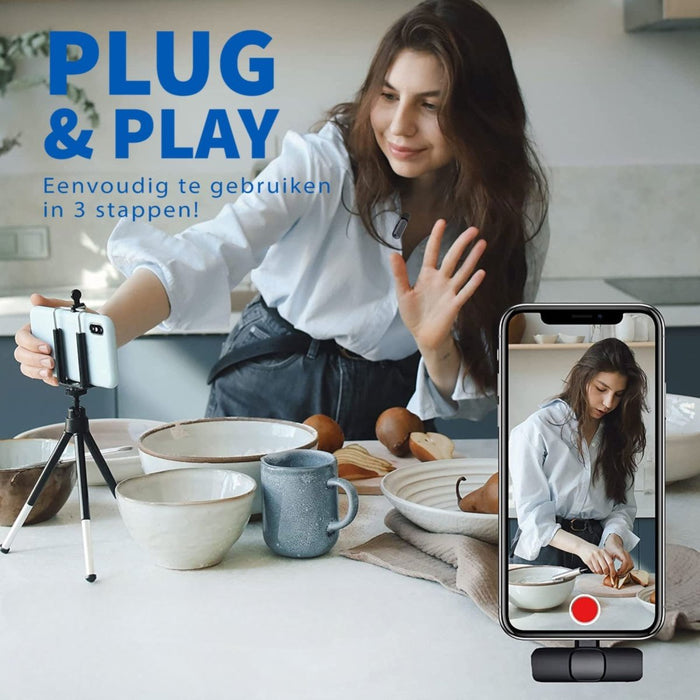 Phreeze Draadloze Microfoon voor Apple - Apple Lightning Connector - Mini Microfoon - Dasspeld - Geschikt voor iPhone 14/13/12/11/X/8/SE en iPad 2017 t/m 2022 - Audio & Video - Phreeze