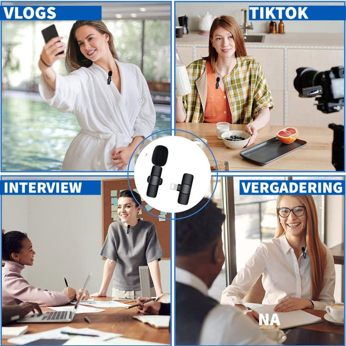 Phreeze Draadloze Microfoon voor Apple - Apple Lightning Connector - Mini Microfoon - Dasspeld - Geschikt voor iPhone 14/13/12/11/X/8/SE en iPad 2017 t/m 2022 - Audio & Video - Phreeze