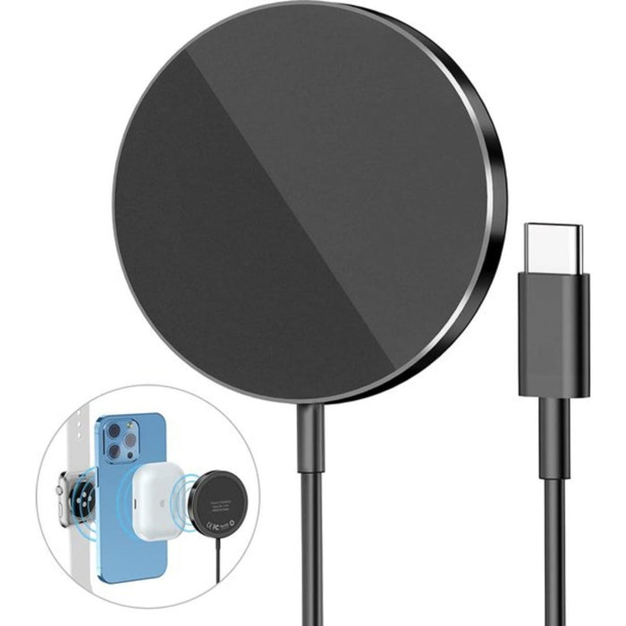 Phreeze Draadloze Oplader 15W - Magnetisch - Zwart - Geschikt voor Magneetfunctie van iPhone 12 en iPhone 13 - Wireless Fast Charger - 15W Snellader - Magnetisch - Recycled Aluminium Design