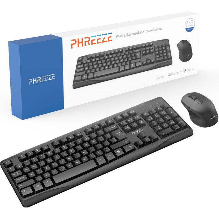 Phreeze™ Draadloze Toetsenbord en Muis Set + USB Ontvanger - Ergonomisch Design - Lichte Toetsaanslag - Functietoetsen - QWERTY