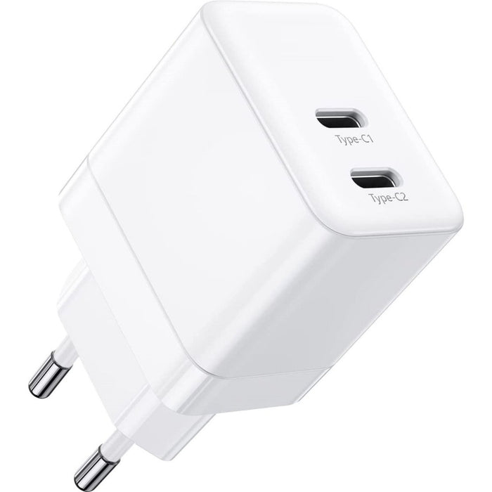 Phreeze GaN Dubbele USB-C Adapter - Samsung 35W Super Fast Charger 2.0 - Dubbele USB C Poort Oplader - 20W/25W/30W/35W Geschikt voor Apple iPhone, iPad, Samsung Z Fold 4, S23, S22 Ultra, S21 Plus, Macbook Air, iPad Pro, iPad Air 2022, iPhone 14 Pro Max