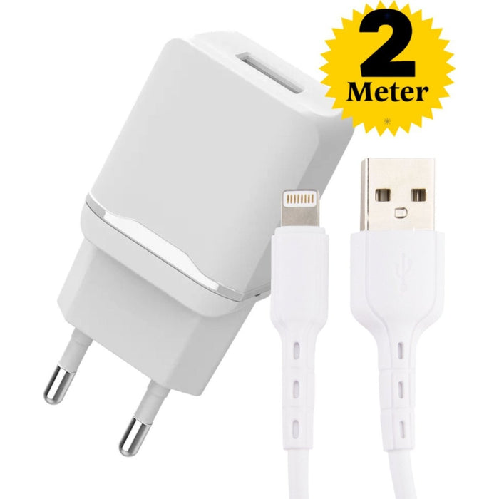 Phreeze Gecertificeerde USB Stekker + iPhone Oplader Kabel 2 meter - Geschikt voor Apple iPhone 13 PRO/13/12/11/11 PRO/ XS/ XR/ X/ iPhone 8/ 8 Plus/ iPhone SE - Adapter
