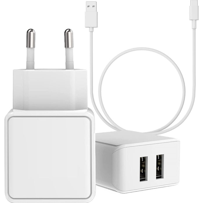 Phreeze PHR-AC54 12W USB Stekker met 2 Poorten + USB C Kabel - 2 Meter - Opladerkabel Samsung - Adapter voor Samsung Galaxy , Tablet , Watch, Oordopjes