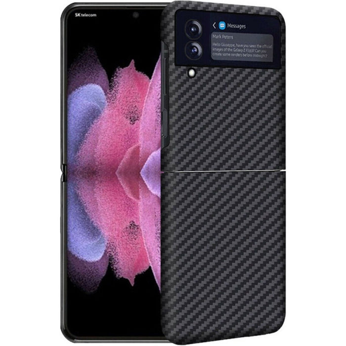 Phreeze™ Samsung Z Flip 4 Hoesje Carbon Zwart - Anti Schok - Draadloos Opladen - Geschikt voor Samsung Galaxy Z Flip 4