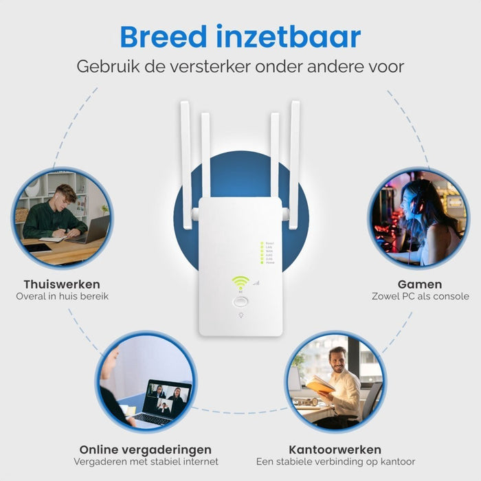 Phreeze Super WiFi Repeater - 1200 Mbps - WPS Knop - Beste WiFi Versterker 2023 - WiFi Extender - WiFi Booster - Geschikt voor 2.4 Ghz en 5.0 Ghz - Geschikt voor KPN, TP Link, Experia, Fritz, Zyxel, Devolo - Gadgets - Phreeze