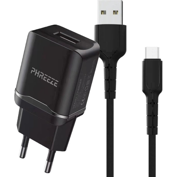 Phreeze® Universele USB Fast Charger + USB-C Oplader Kabel - 2 Meter - Geschikt voor Samsung Galaxy A13, A03s, A53, A02s, A12, A32, A50, A52s, A51s
