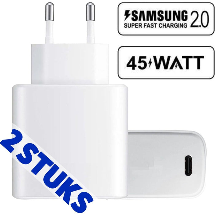 Phreeze USB-C Adapter - 2 Stuks - Super Fast Charge 2.0 - 45W - Wit - Oplader voor Samsung S22, S21, S20 Ultra, Tab S7, Tab S8, Z Fold3, Note 20, Z Flip3, iPhone 14, iPhone 13, Macbook Air en iPad Pro
