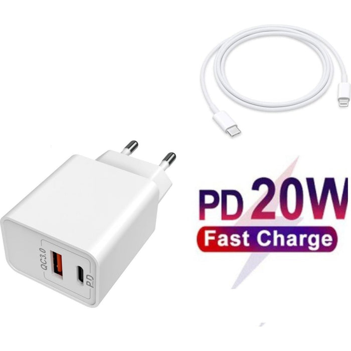 Power Adapter 38W Thuislader met USB-C Kabel - Quick Charge 3.0 en USB-C - Oplader Stekker Oplaadstekker met 2 USB Poorten - Geschikt voor Apple iPhone 13/13Pro/12/12 Pro Max/11/XS/XR/X/iPad/AirPods Pro