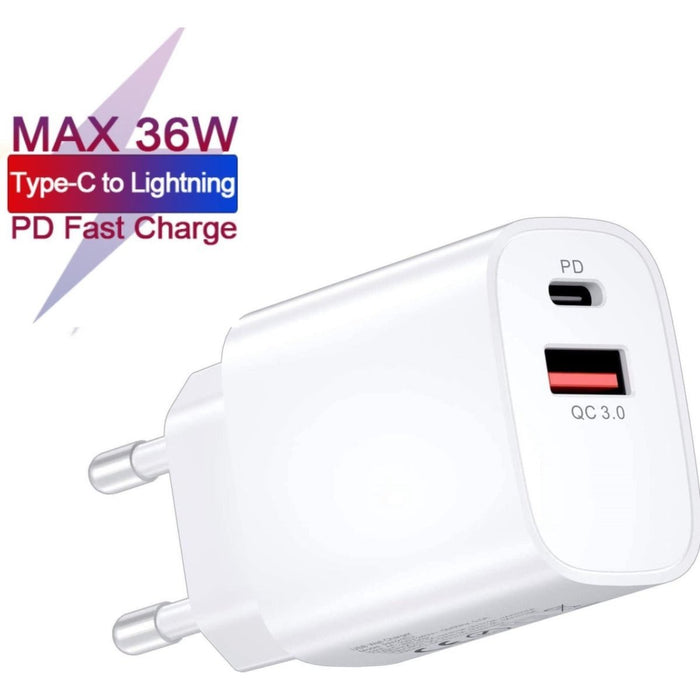 Power Adapter 38W Thuislader met USB Quick Charge 3.0 en USB-C Poorten - Oplader Stekker Lader - Geschikt voor Apple iPhone 13/13Pro/12/12 Pro Max/11/XS/XR/X/iPad/AirPods Pro